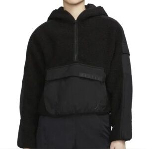 Nike Air Jordan Jacket Women’s Large Black Fleece Hood Cropped DJ2726-010 Cozy